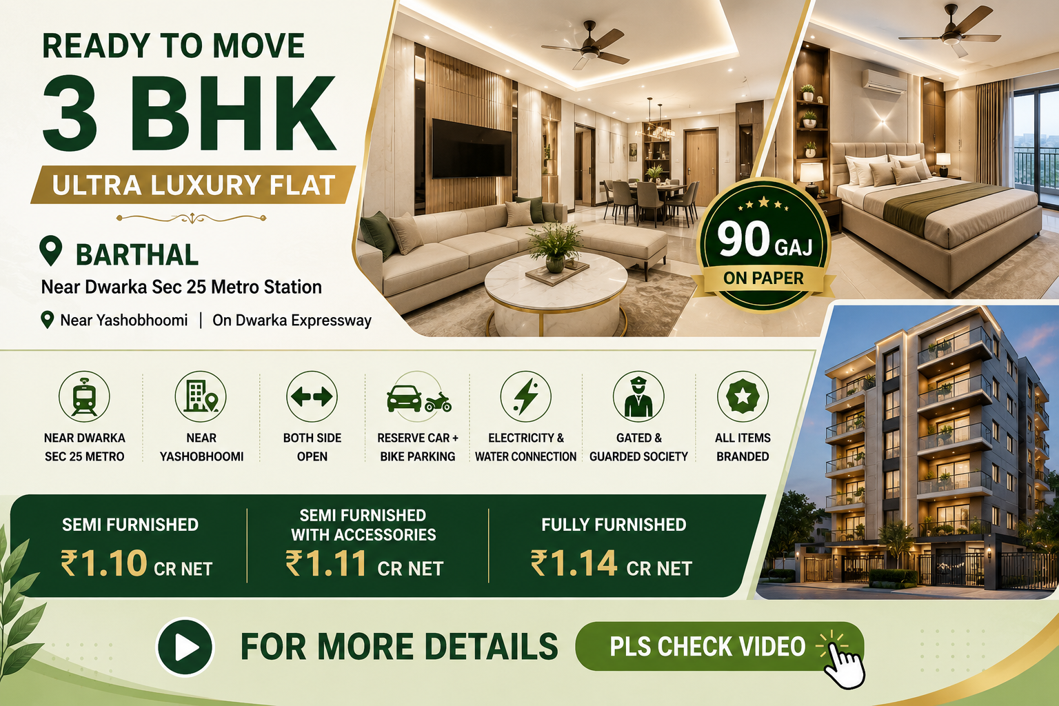 image 2 Ultra Luxury Ready-to-Move 3 BHK in Dwarka Expressway@1.14Cronly